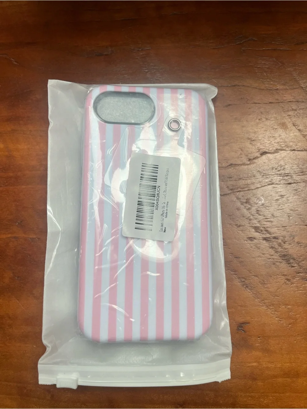 Pink Striped Phone Case with Beaded Wrist Strap - Women Accessories